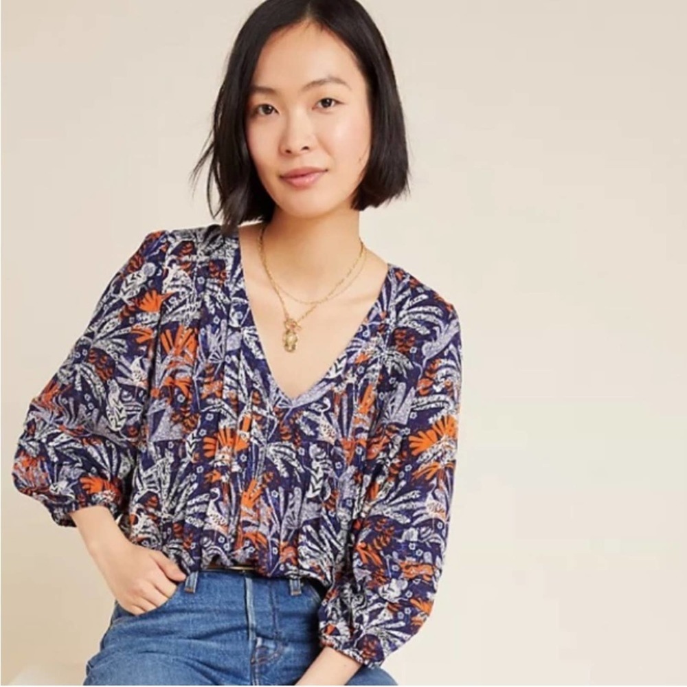 Anthropologie Maeve Cathy Pleated Blouse Womens Size Large